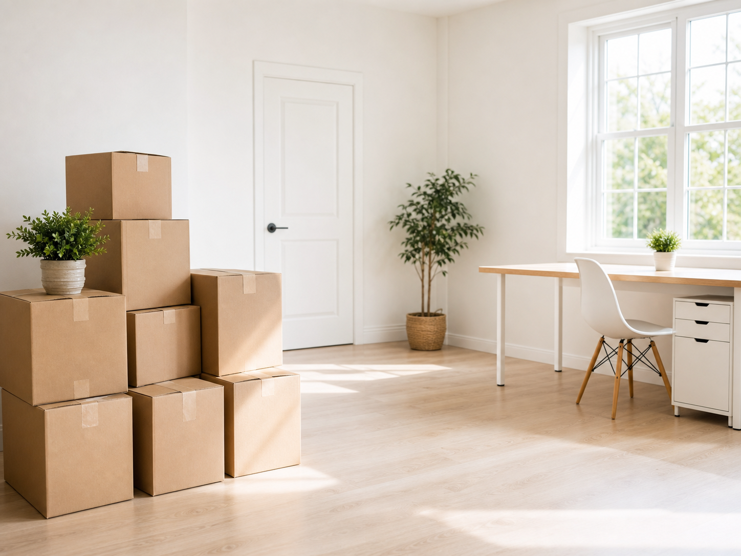 Moving boxes in a clean office space